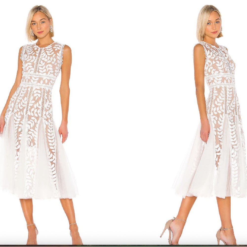 Bronx and Banco White Lace Midi Dress